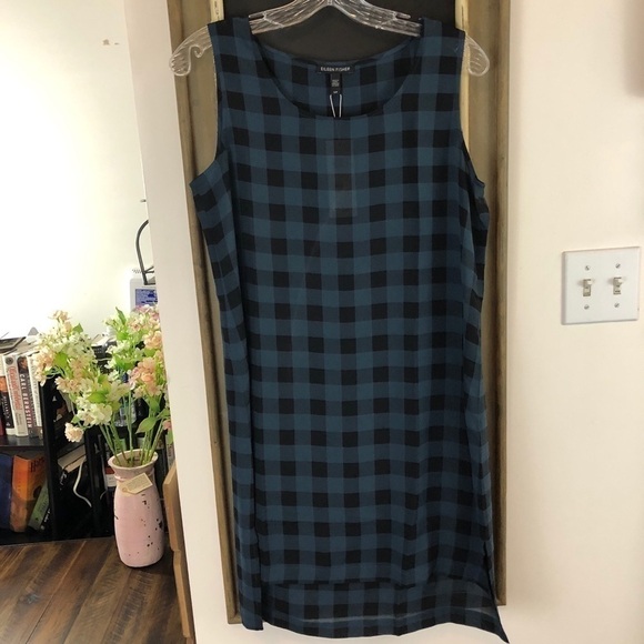 Eileen Fisher Silk Buffalo Check Print Tunic Top Size Small - Picture 3 of 8